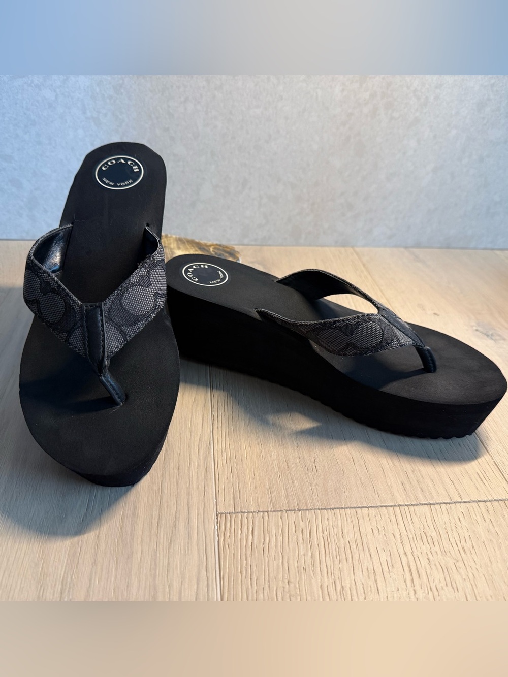 Coach Black Platform Wedge Sandals
